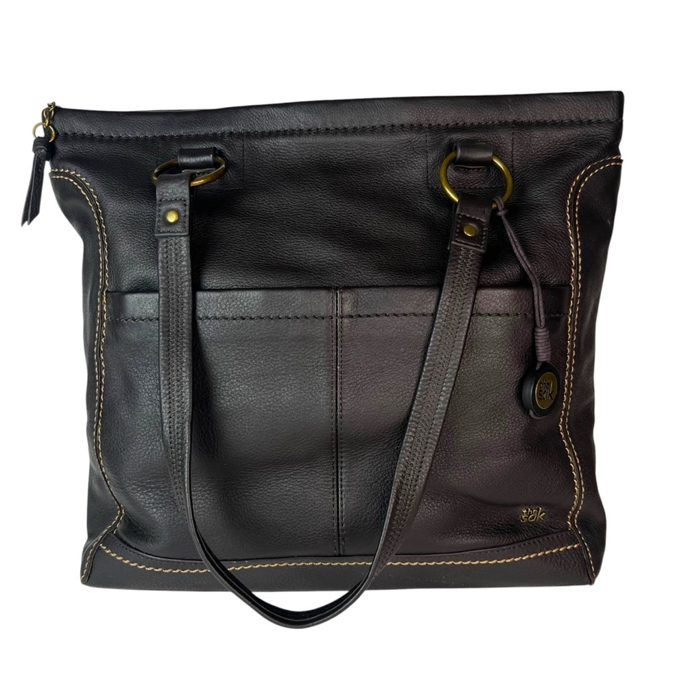 The Sak Black Leather Tote Bag Shoulder Purse Large Shopper Work Everyday